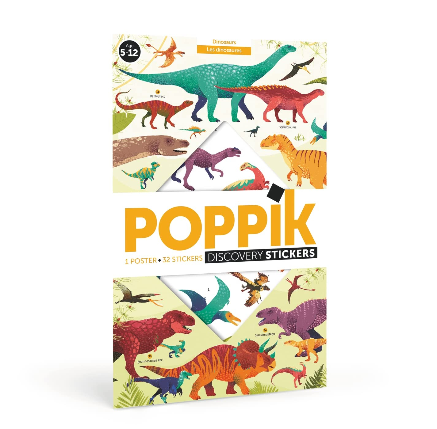 Poppik Les dinosaures: 1 poster + 72 stickers repositionnables