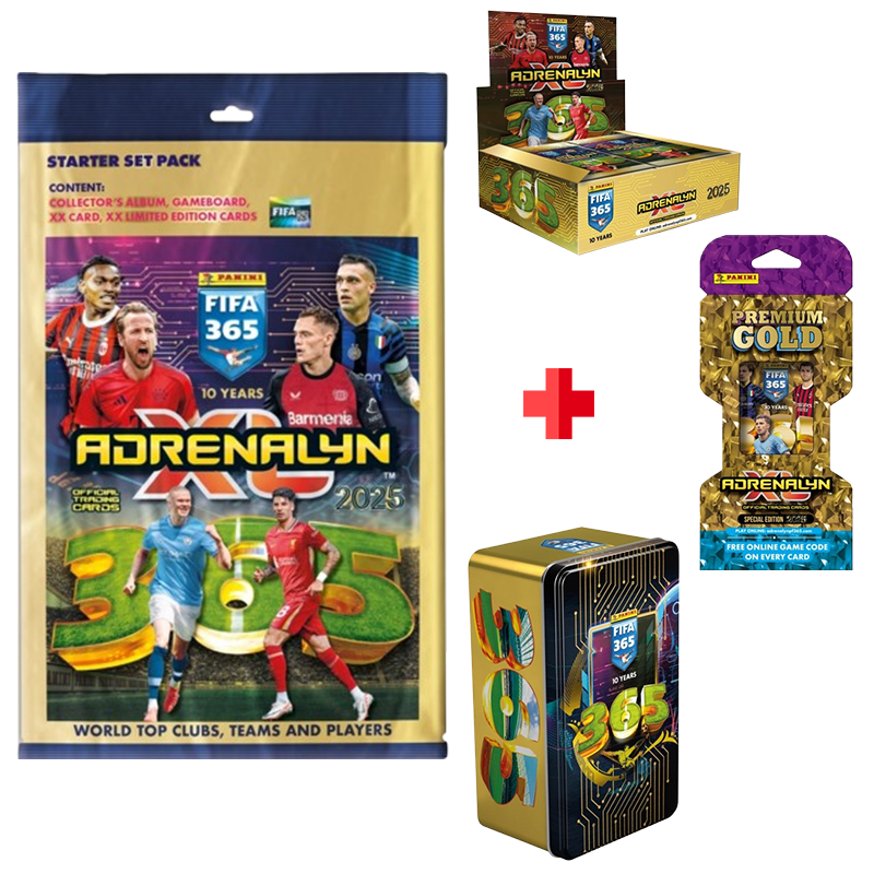 Pack FIFA 365 2025 Adrenalyn Panini : Starter Pack + 24 pochettes + Classic Tin + Premium Cards - Mondial Kids